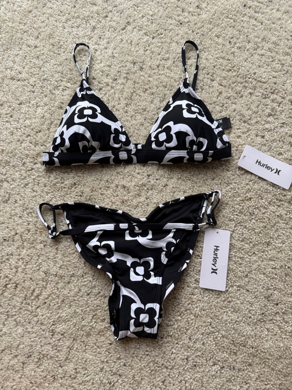 Hurley Black & White Floral Triangle Bikini